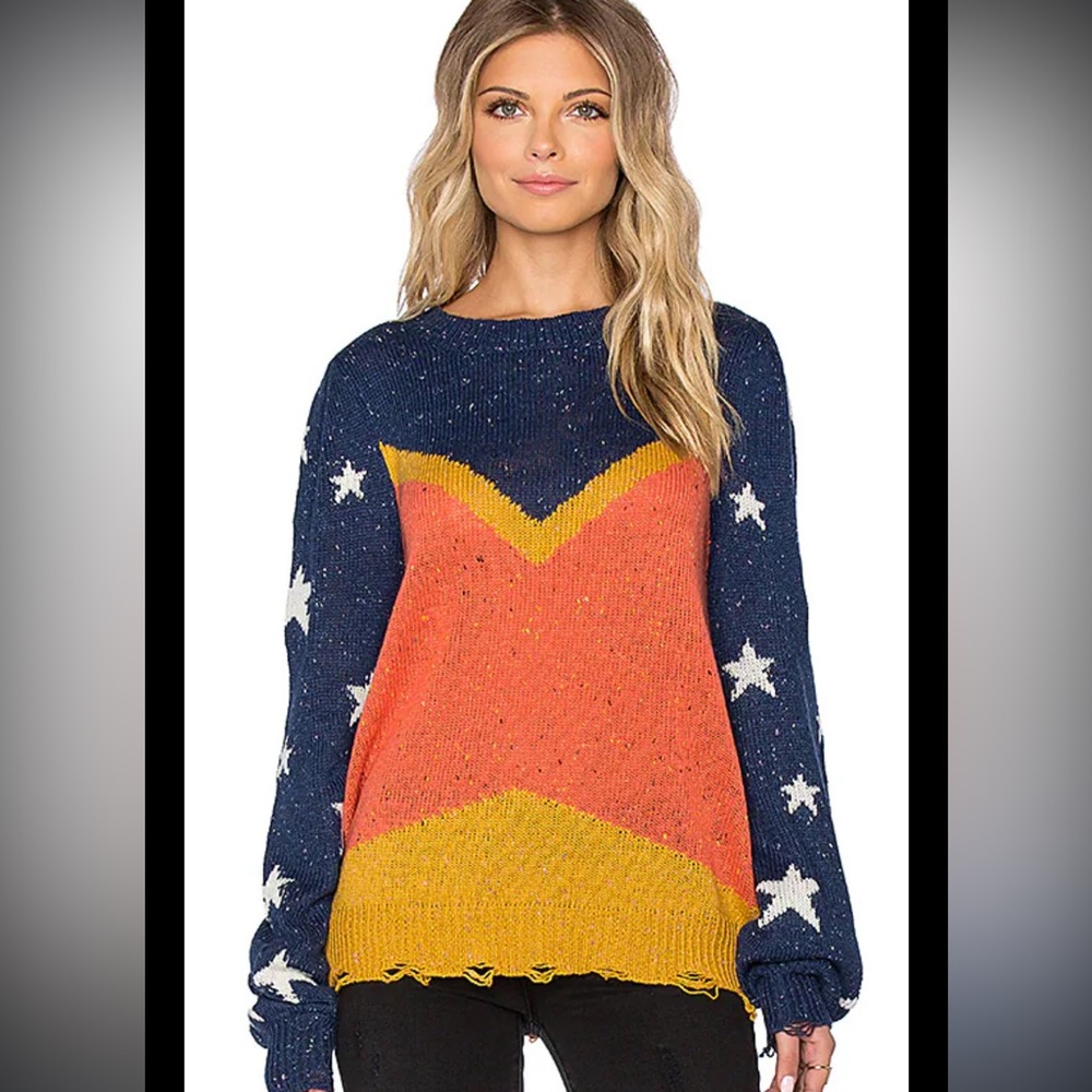 Wildfox Size Medium Star Print Wildwoman Sweater in‎ Multicolored